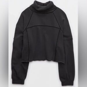 NWT Aerie New Heights Turtleneck Cropped Sweatshirt in smoked grey, Sz M